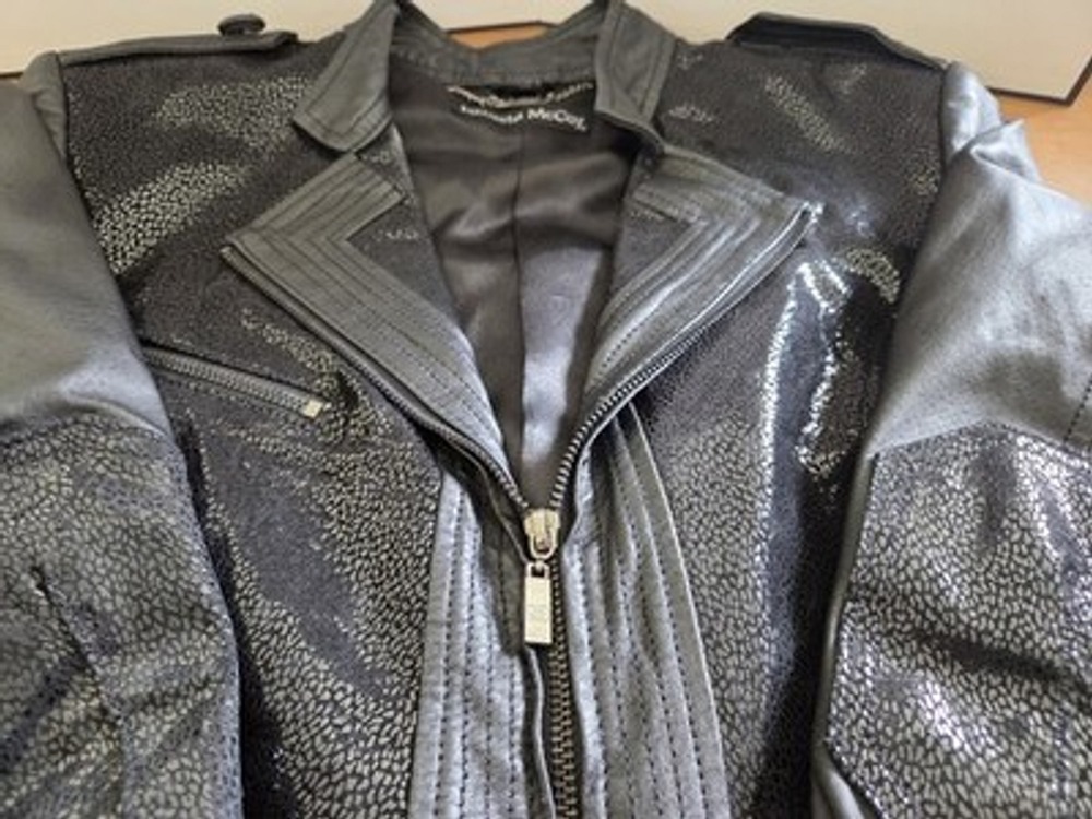 Pamela McCoy Genuine Leather Jacket Black Textured Moto Zip Women's M - Picture 11 of 15